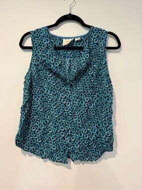 Anthropologie Maeve Blue Floral Tank Top Button Front Sleeveless Viscose Size 12